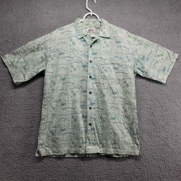 World Wide Sportsman shirt Men's Large‎ Button Shirt Fish Print Short Sleeve - Picture 1 of 8